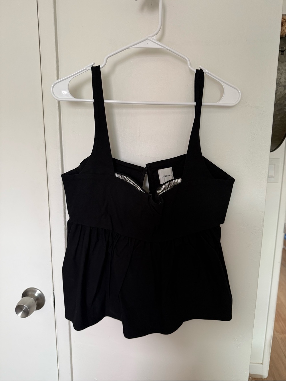 Maeve Black Sleeveless Peplum Zip-Front Top
